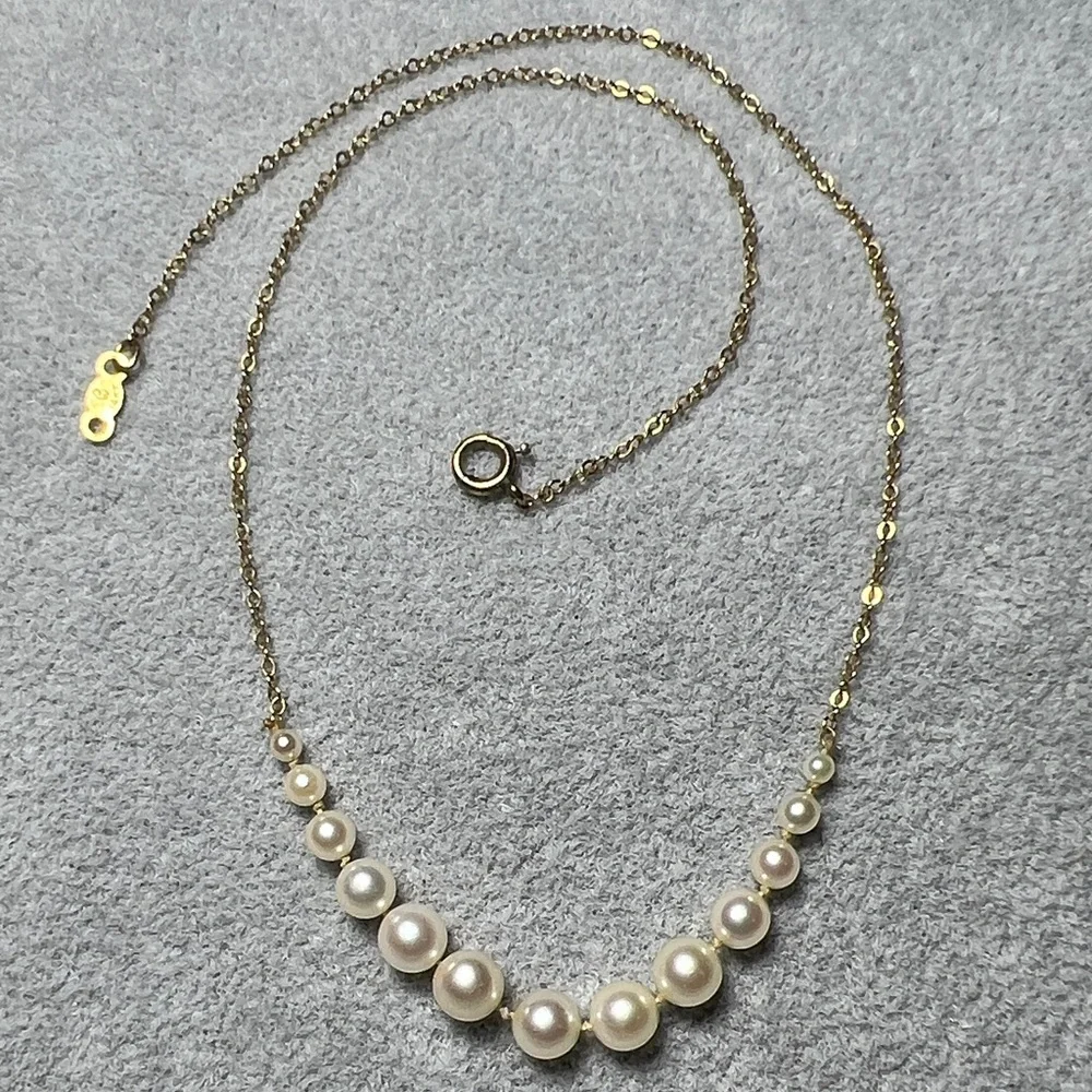 Solid 14k Gold & Graduated Pearl Necklace 14”